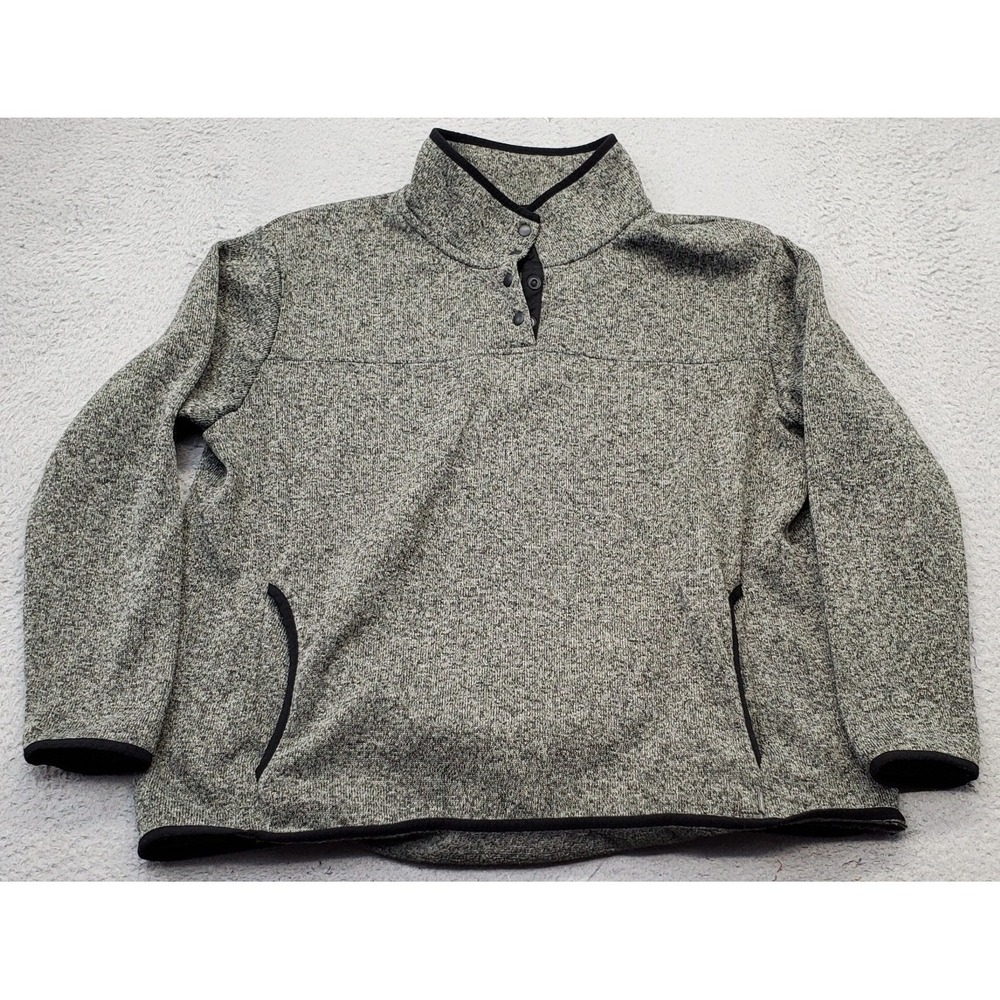 Eddie Bauer Sweatshirt Womens 2XL Gray Fleece Lined Mock Neck 1/4 Snap Button